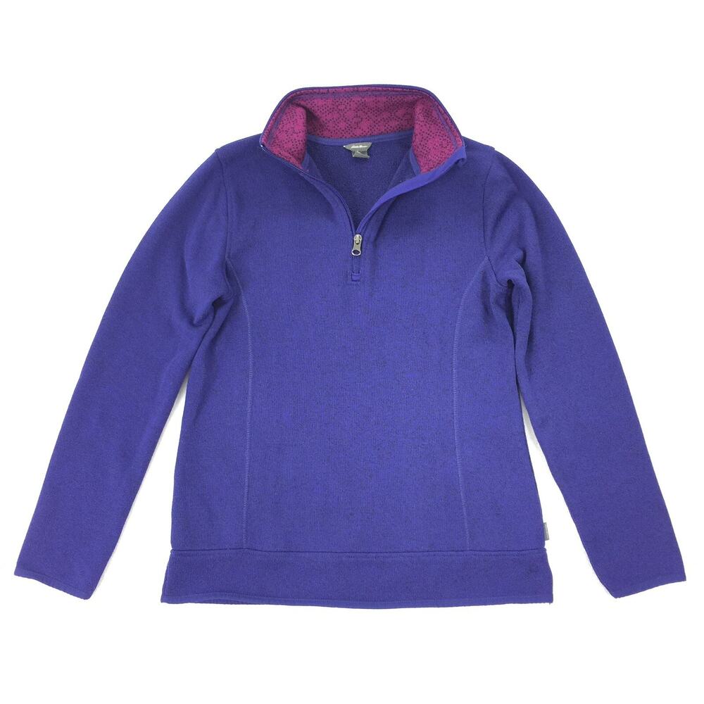 Eddie Bauer Knit Pullover Sweater Jacket Size Medium Womens Purple Quarter Zip M
